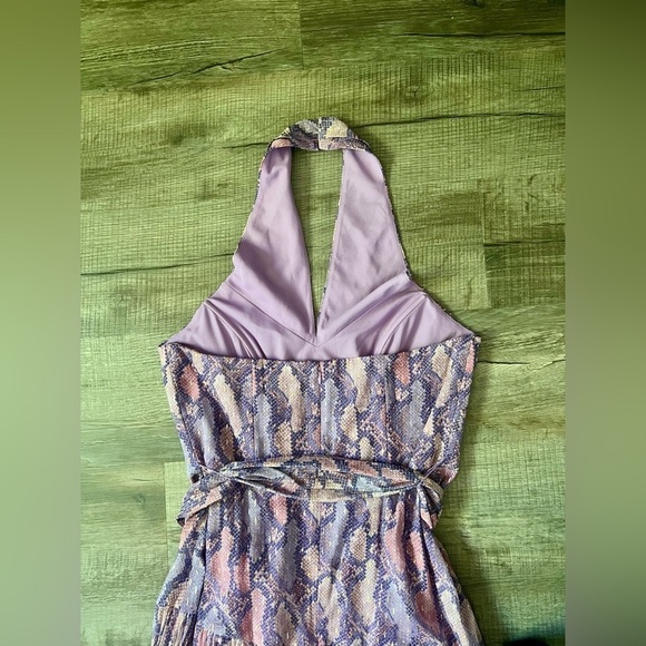 SHOSHANNA Roya Dress 10 Lavender Purple Snake Print Midi Pleated Chiffon Wedding - Picture 7 of 10